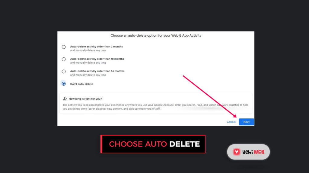 choose auto delete yehiweb