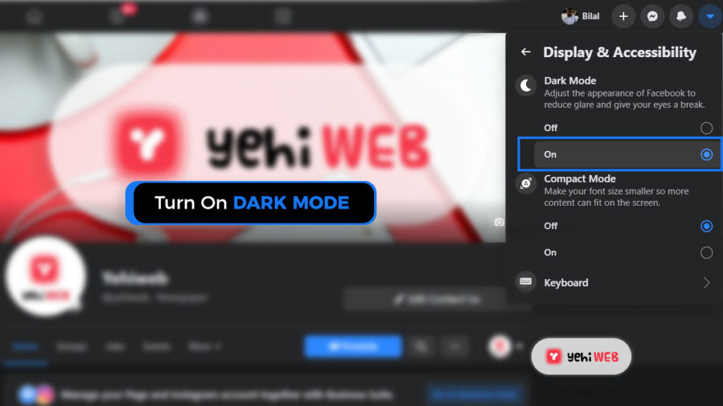 turn on dark mode facebook yehiweb