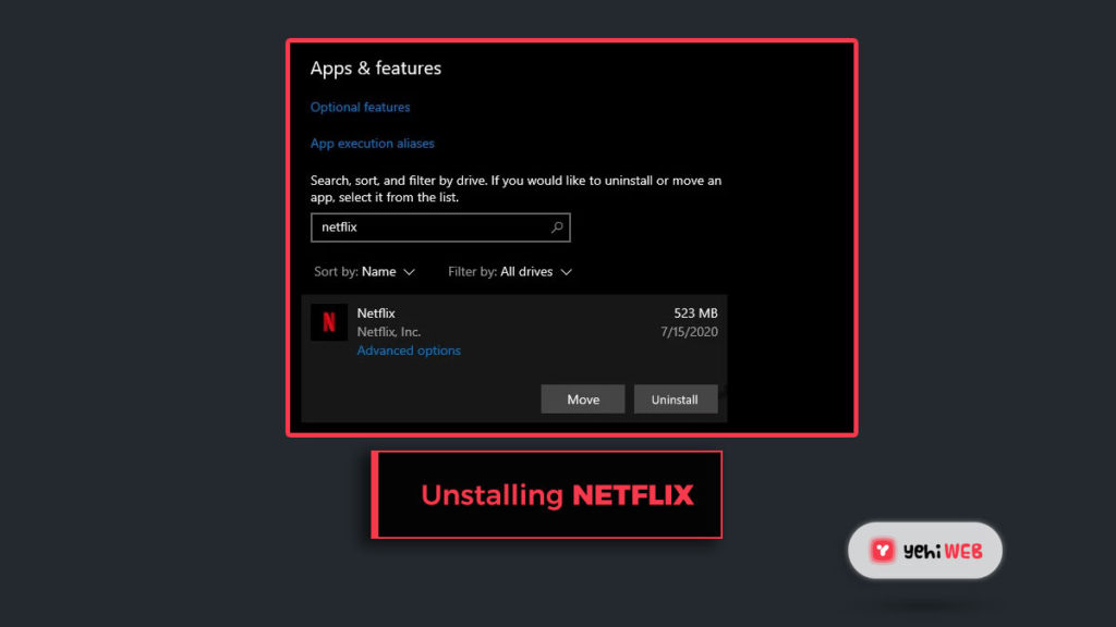 uninstall program features yehiweb netflix error