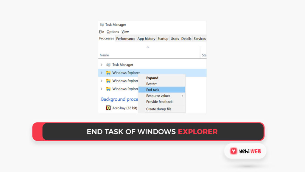 End Task of Windows Explorer Yehiweb