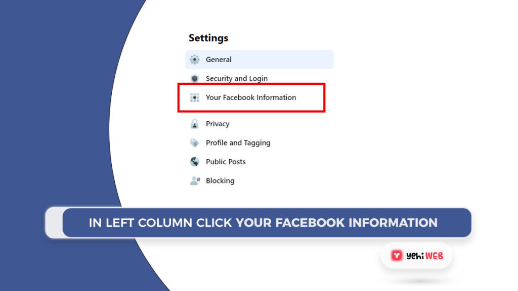 In the left column, click Your Facebook Information yehiweb