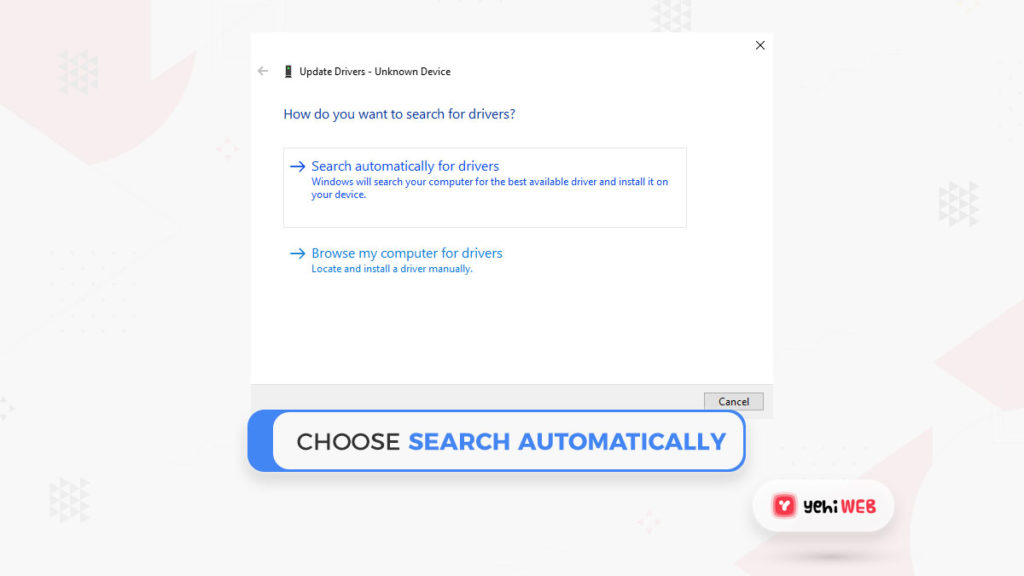 choose search automatically usb error yehiweb