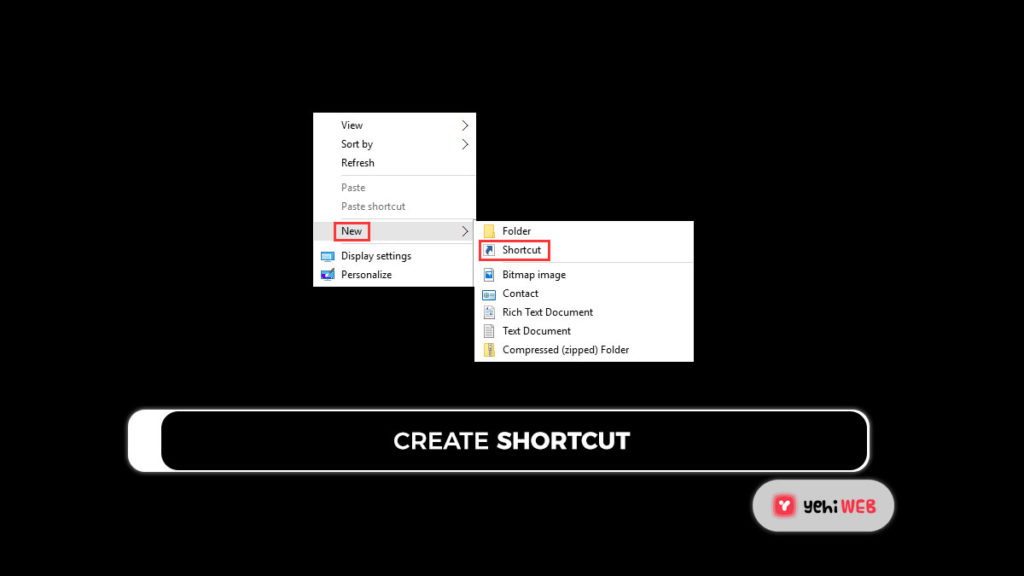 create shortcut yehiweb