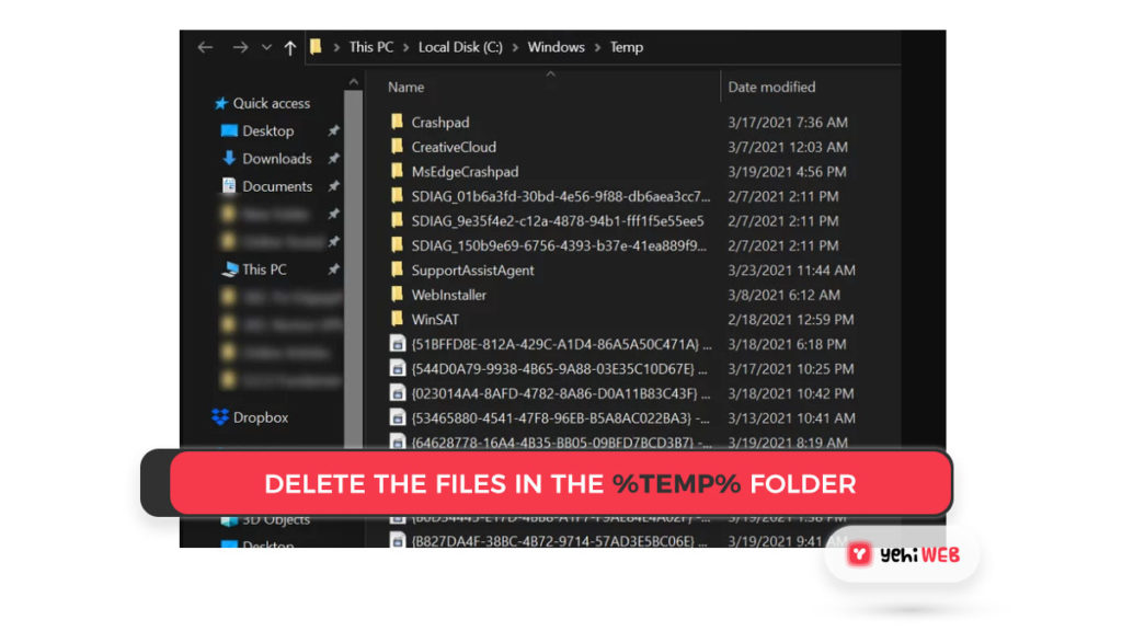 delete files in temp folder yehiweb