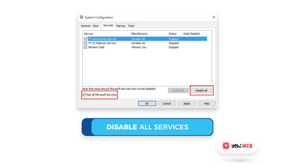 disable all services Yehiweb