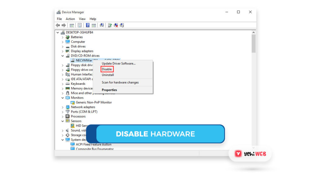 disable hardware yehiweb