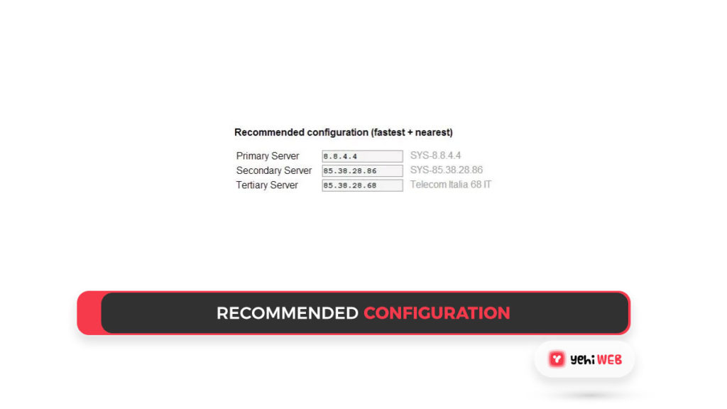 recommended configuration Yehiweb