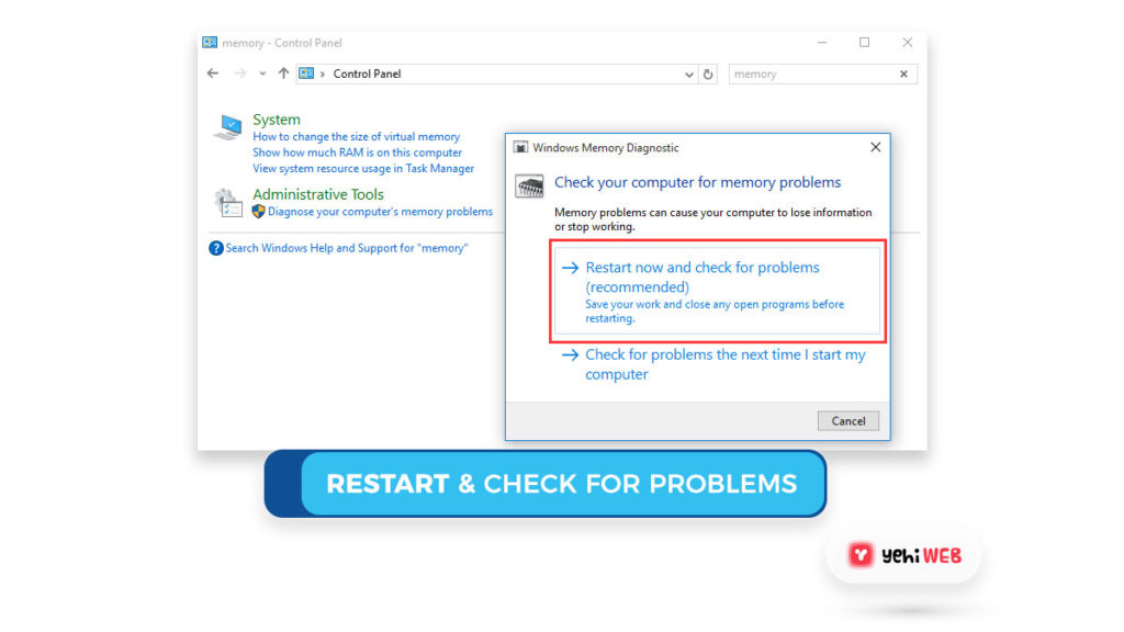 restart & check for problems Yehiweb