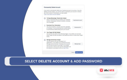 select delete account and add password facebook yehiweb