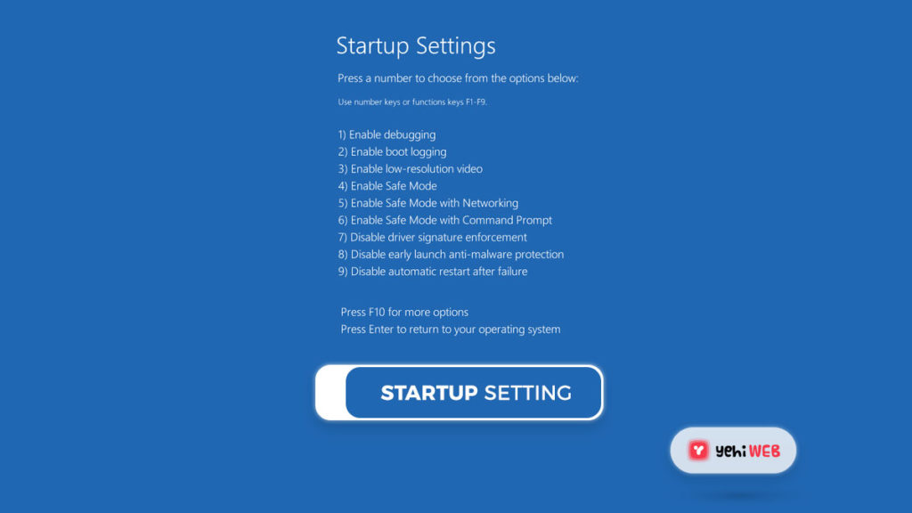 startup settings yehiweb