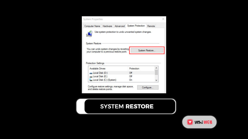 system restore yehiweb