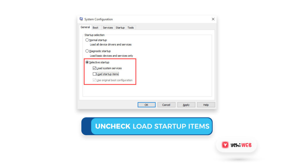 uncheck load startup items Yehiweb