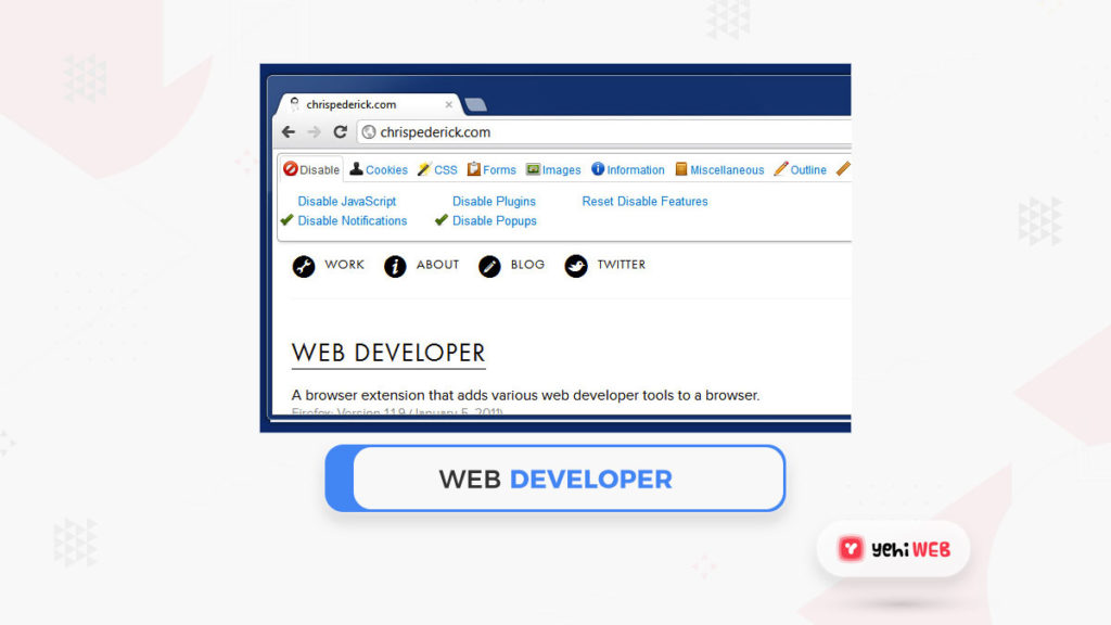 web developer google chrome extension yehiweb