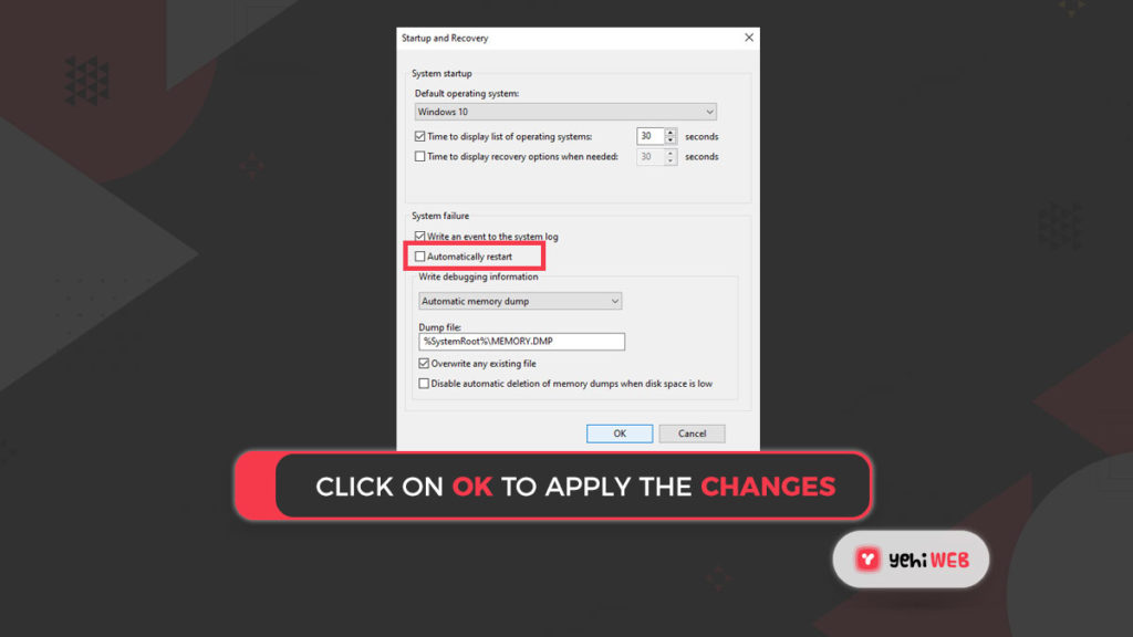 Click on Ok to apply the changes Yehiweb