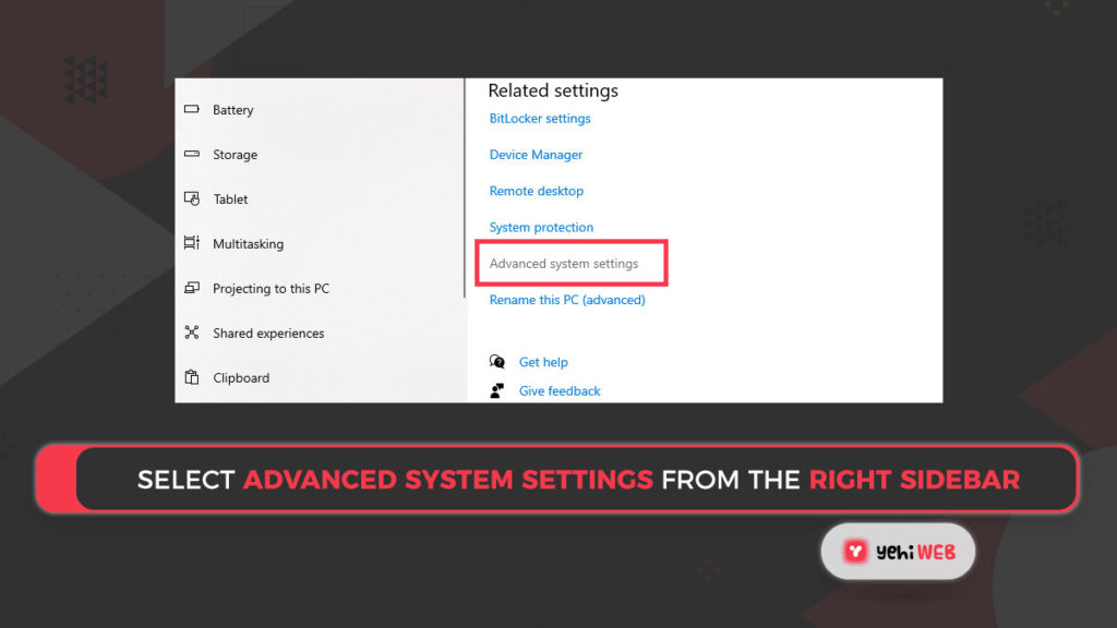Select Advanced system settings from the right sidebar Yehiweb