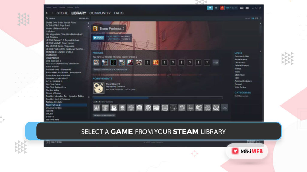 Select a game from your Steam Library Yehiweb