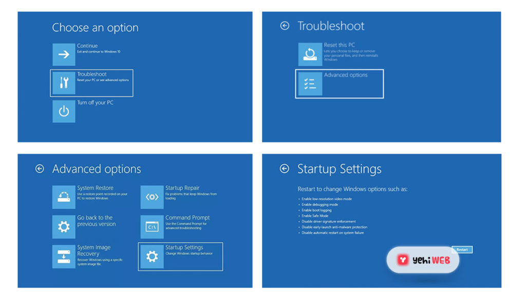 Startup Settings Window Yehiweb