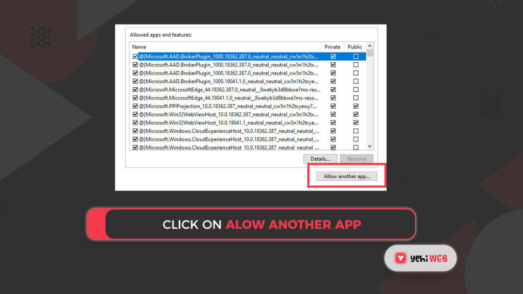 click on allow another app yehiweb