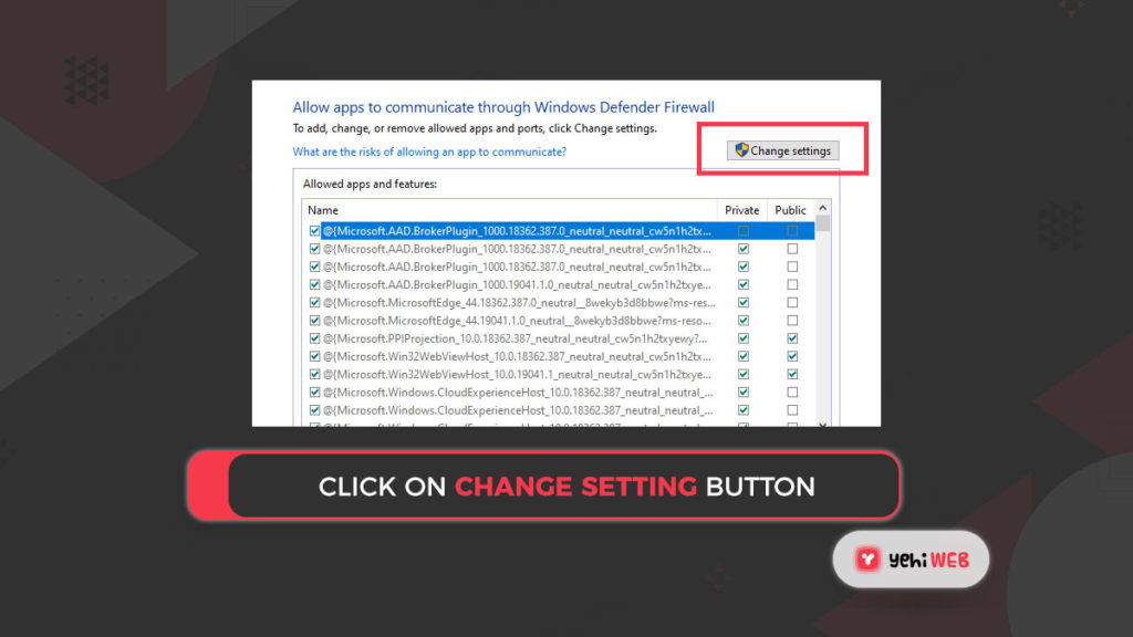 click on change setting button yehiweb