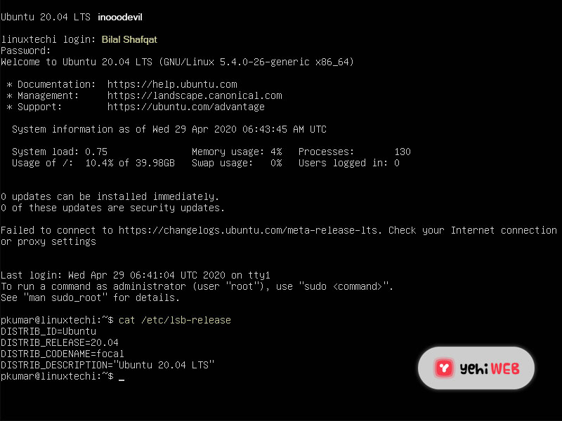 login post ubuntu installation yehiweb