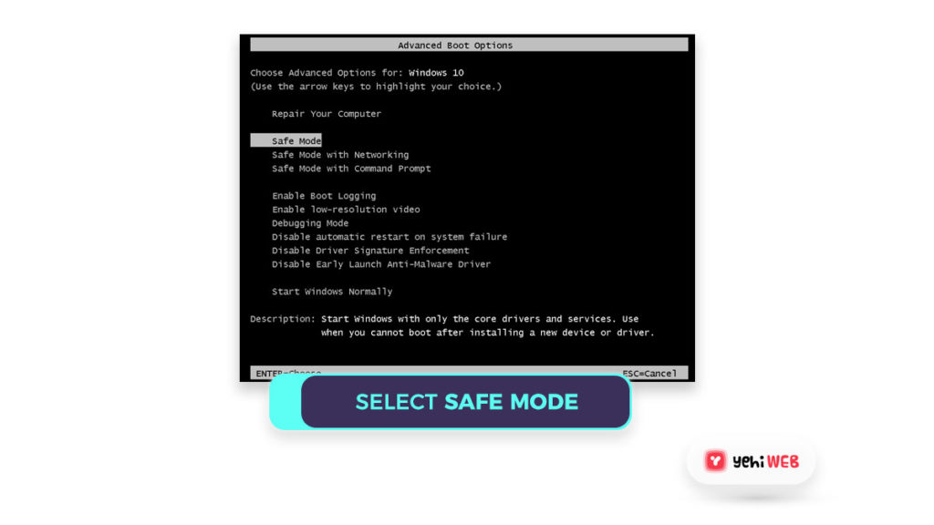 select safe mode yehiweb