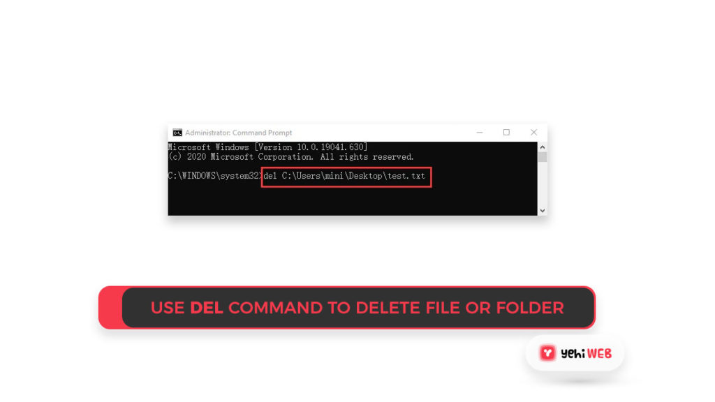 use del command to delete folder yehiweb