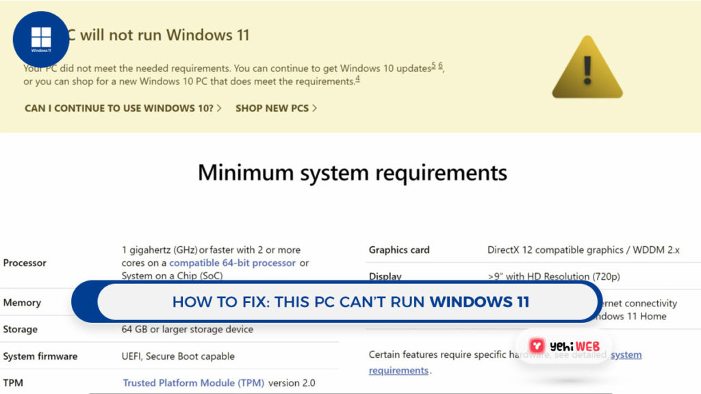 Fix This PC will not Run Windows 11 Yehiweb