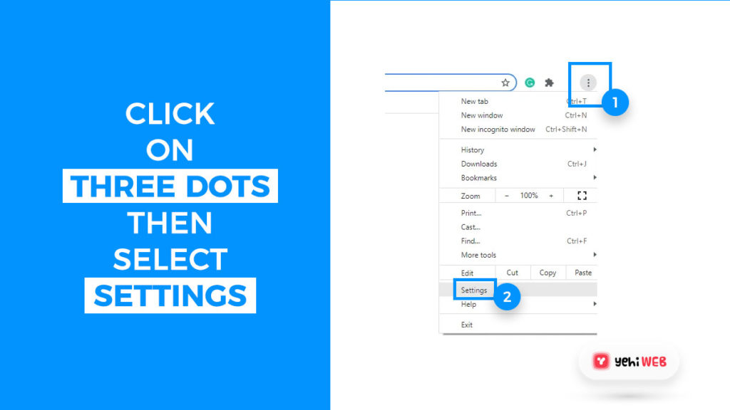 click on three dots then select settings yehiweb