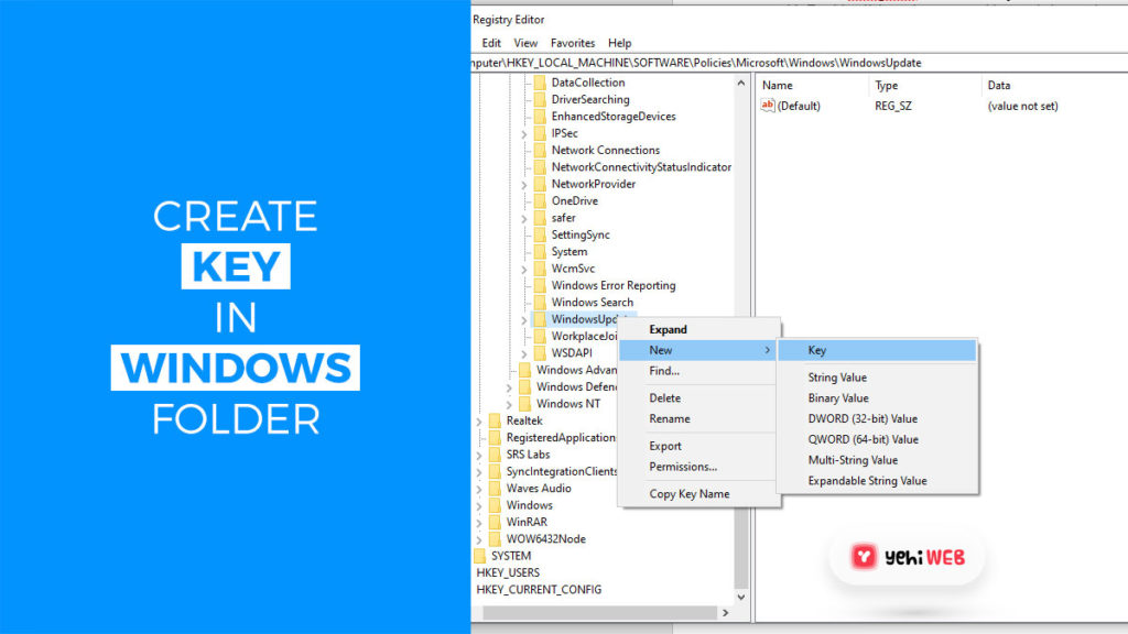 create key in windows folder yehiweb