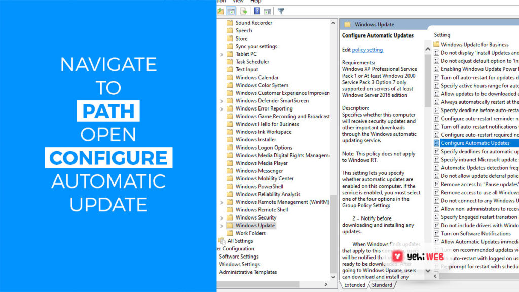 navigate to path configure automatic update yehiweb