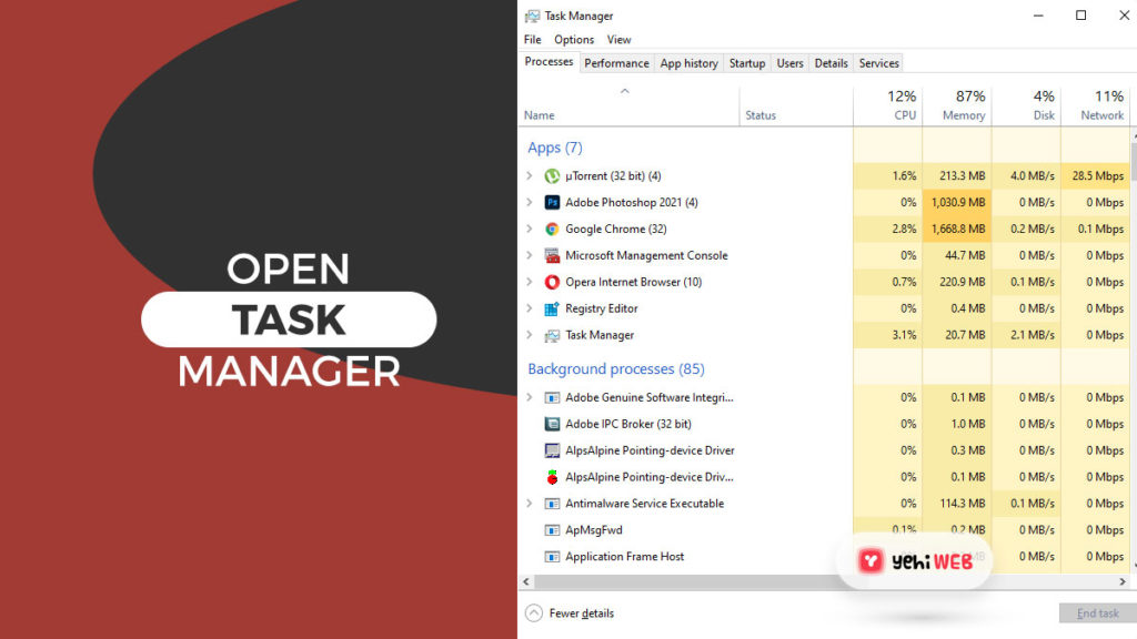open task manager yehiweb