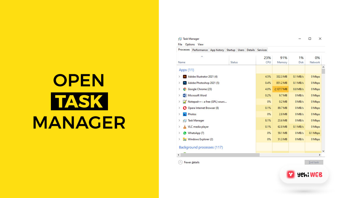open task manager yehiweb
