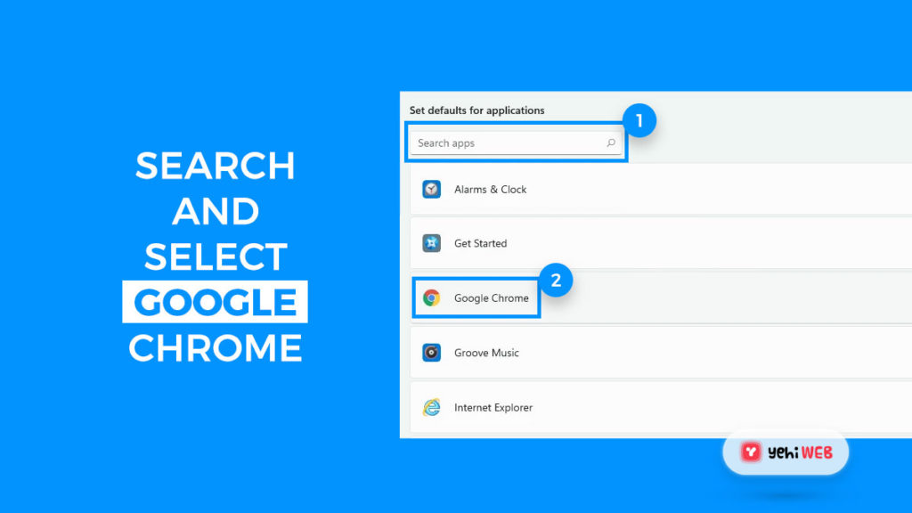 search and select google chrome yehiweb