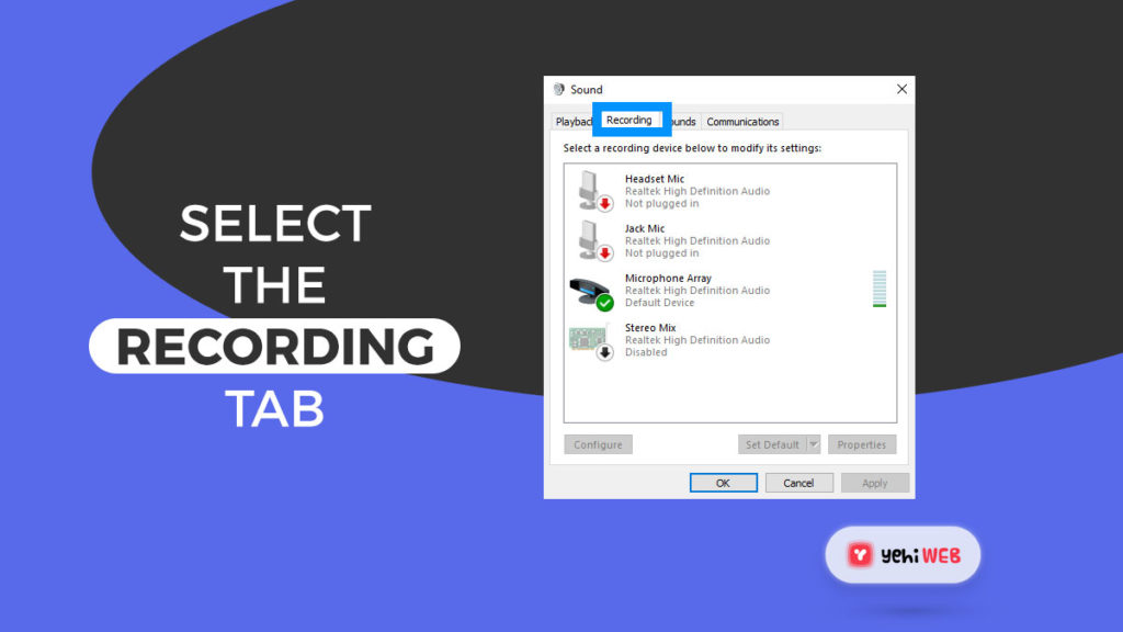 select recording tab yehiweb