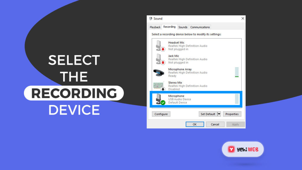 select the recording device yehiweb