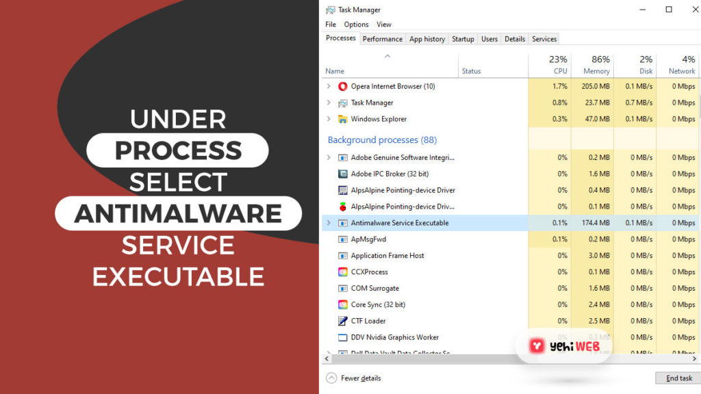 under process select antimalware service executable yehiweb