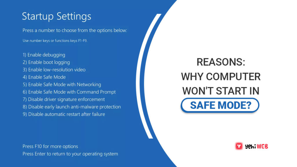 Reasons Why Computer Won't Start in Safe Mode yehiweb banner