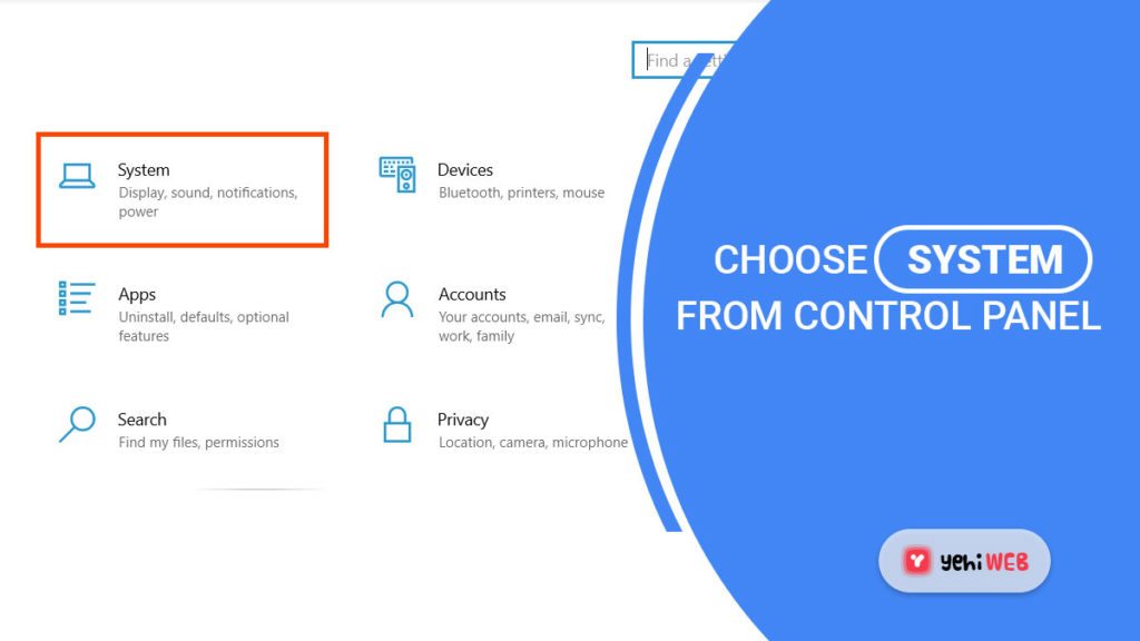 choose system from control panel yehiweb