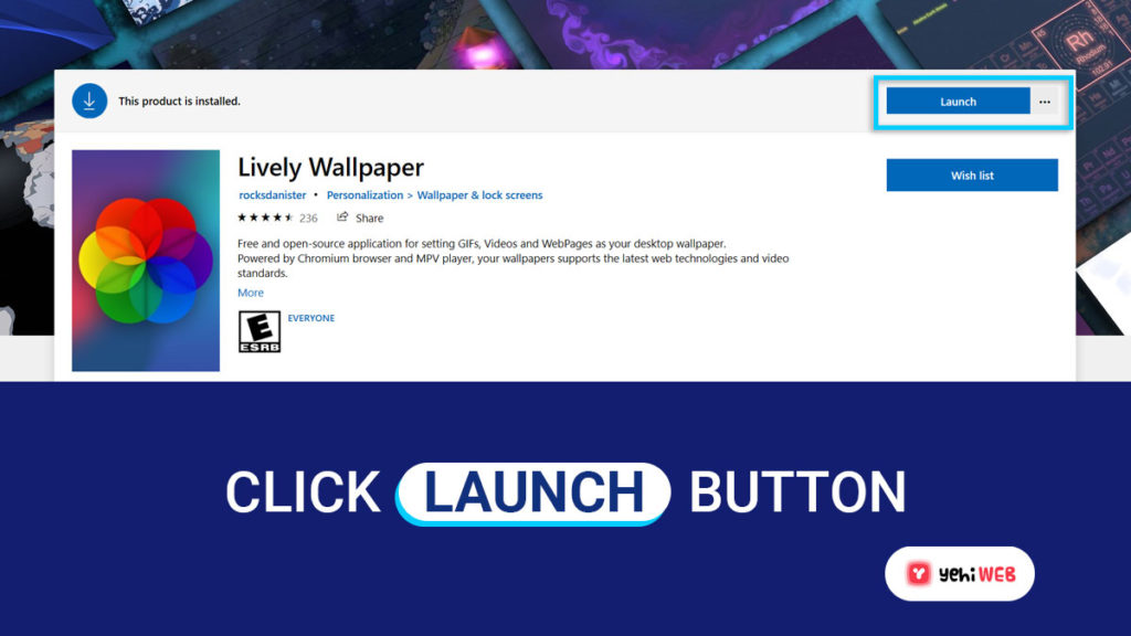 click launch button yehiweb