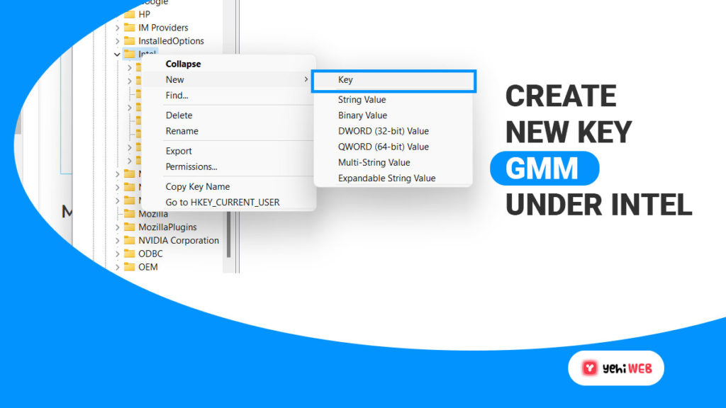 create new key name gmm under intel folder yehiweb
