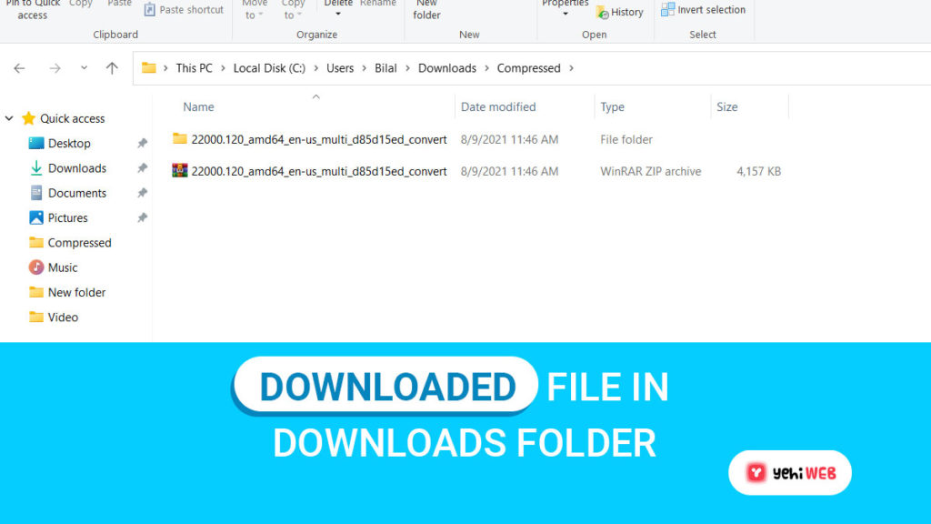 downloaded file in downloads folder yehiweb