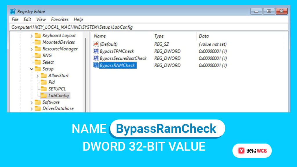 name bypassramcheck dword 32 bit value yehiweb