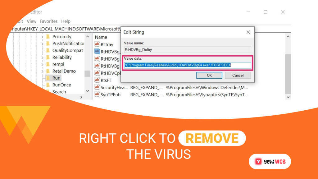 right click to remove virus yehiweb