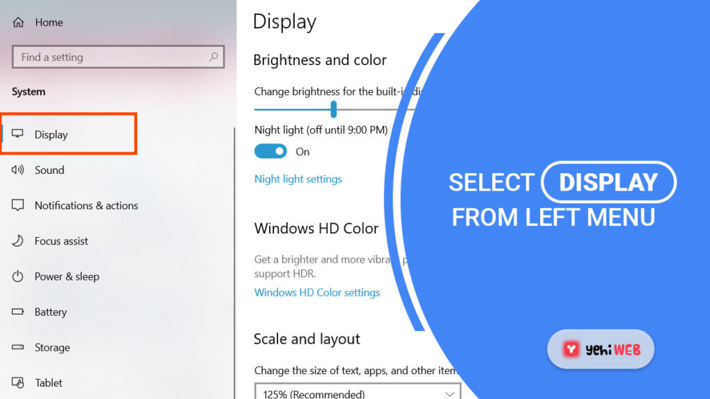 select display from left menu yehiweb