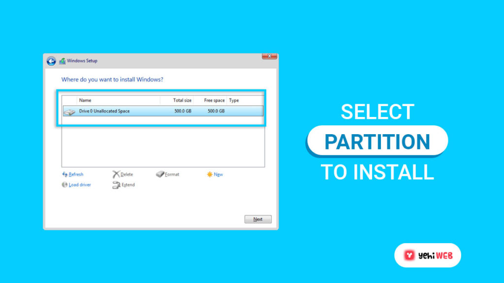 select partition to install yehiweb