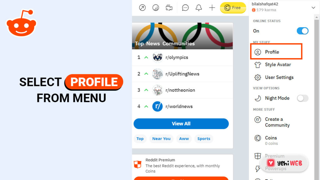 select profile from menu yehiweb
