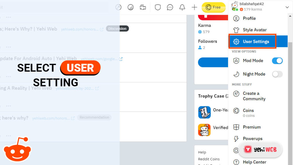 select user setting yehiweb