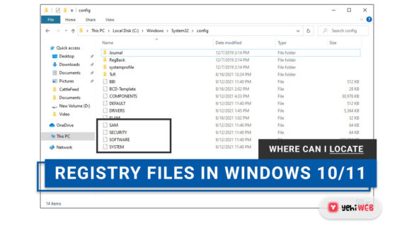 Where can I locate the Windows Registry files in Windows 10 11 yehiweb