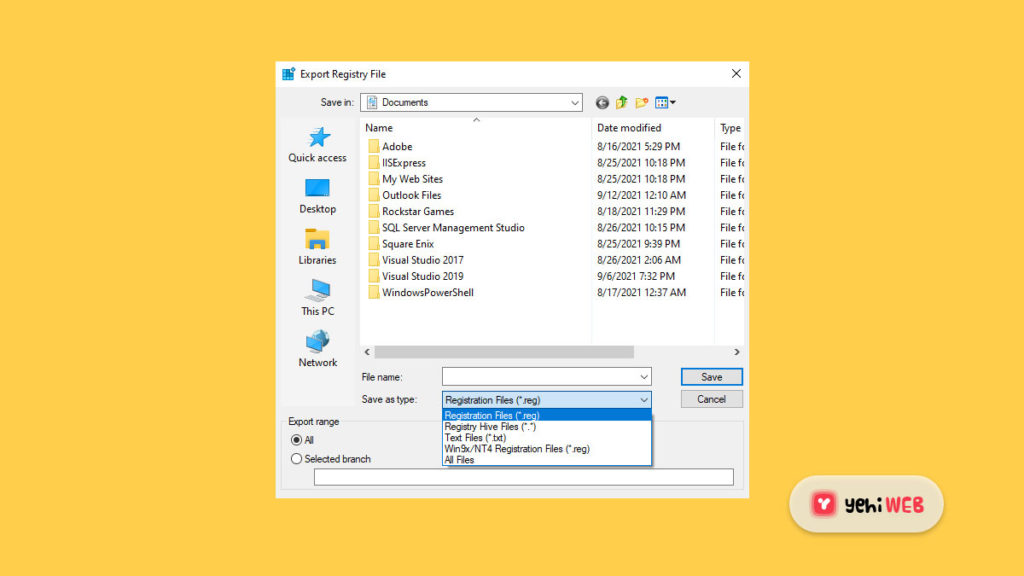 export registry file yehiweb