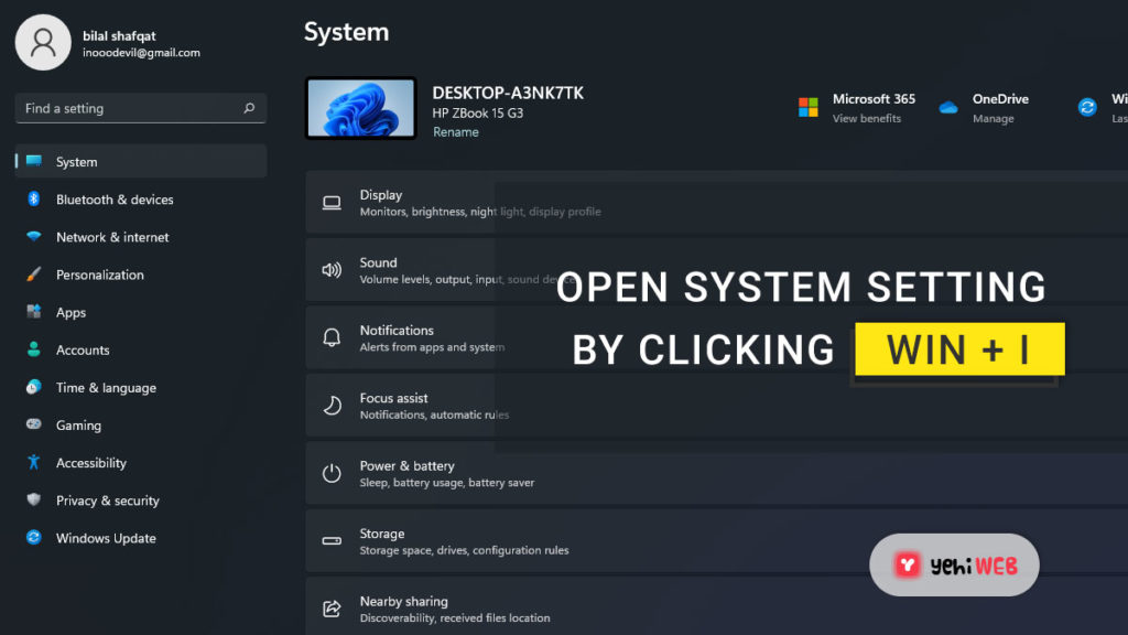 open system setting by clicking win i yehiweb